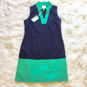 Sail to Sable Navy and Green Color Blocked Dress